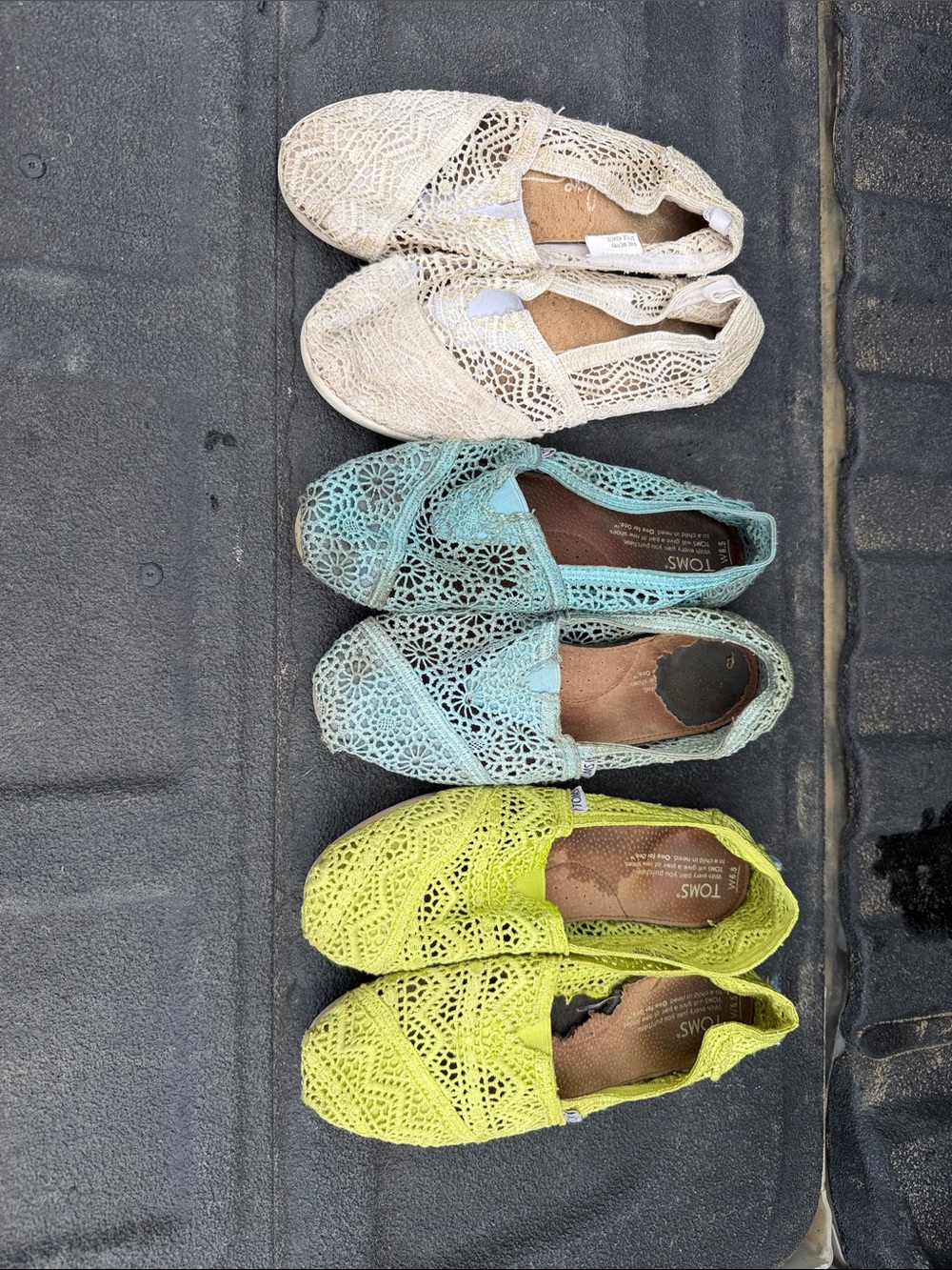 2 pairs of Tom's sandals and one (white) knock off toms